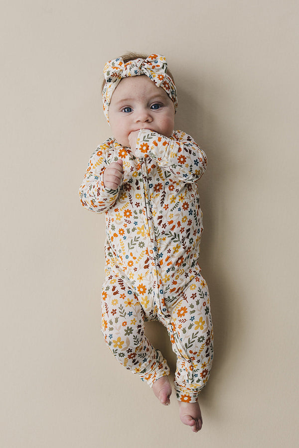 Bamboo Zip Romper | Fall Flowers - MOOGCO Baby