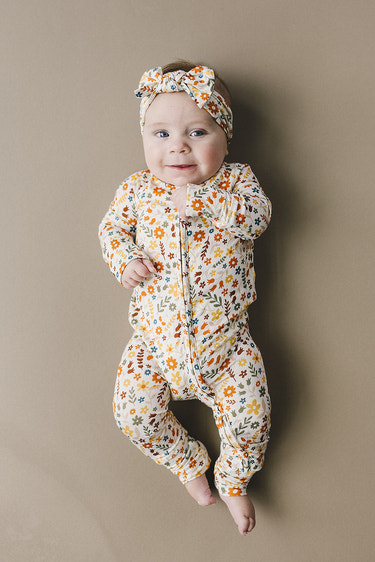 Bamboo Zip Romper | Fall Flowers - MOOGCO Baby