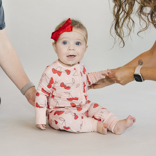 Bamboo Zip Romper | Cherry Heart - MOOGCO Baby