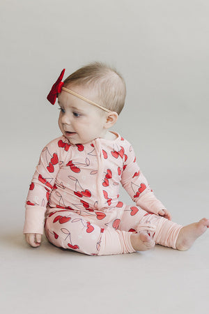 Bamboo Zip Romper | Cherry Heart - MOOGCO Baby