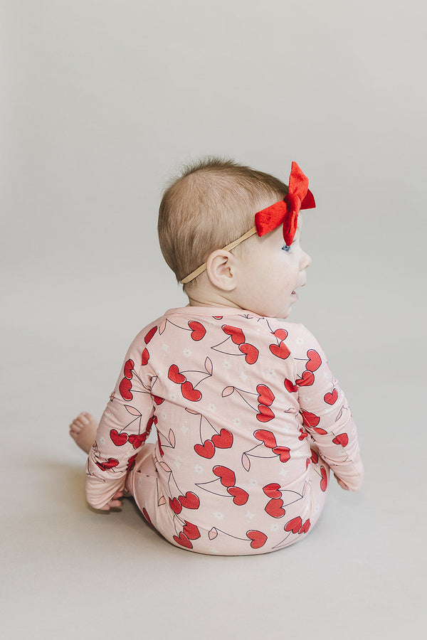 Bamboo Zip Romper | Cherry Heart - MOOGCO Baby