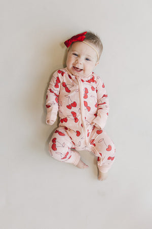 Bamboo Zip Romper | Cherry Heart - MOOGCO Baby