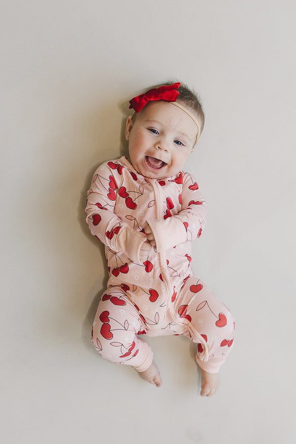 Bamboo Zip Romper | Cherry Heart - MOOGCO Baby