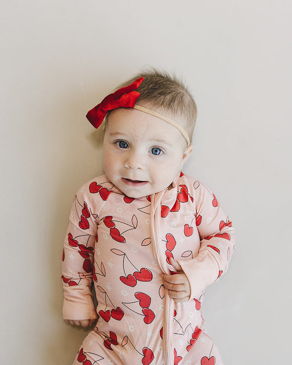 Bamboo Zip Romper | Cherry Heart - MOOGCO Baby