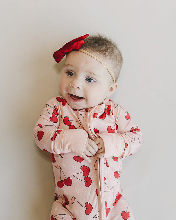 Bamboo Zip Romper | Cherry Heart - MOOGCO Baby