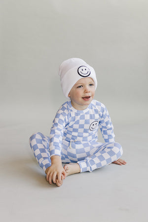 Checkered Smiley Lounge Set | Blue - MOOGCO Baby