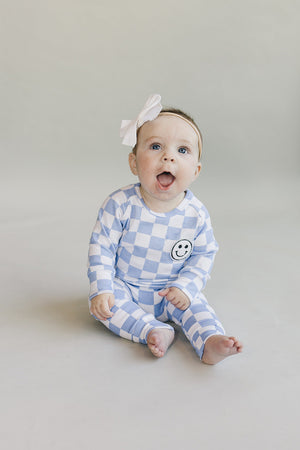 Checkered Smiley Lounge Set | Blue - MOOGCO Baby