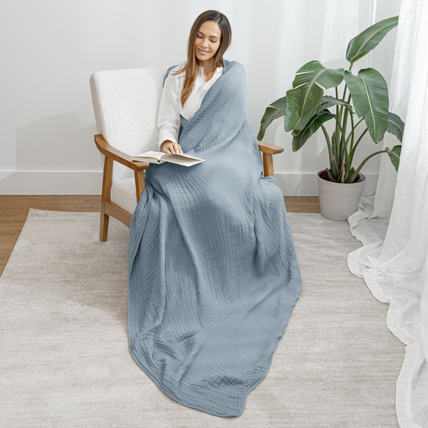 Adult Muslin Blanket in Pacific Blue