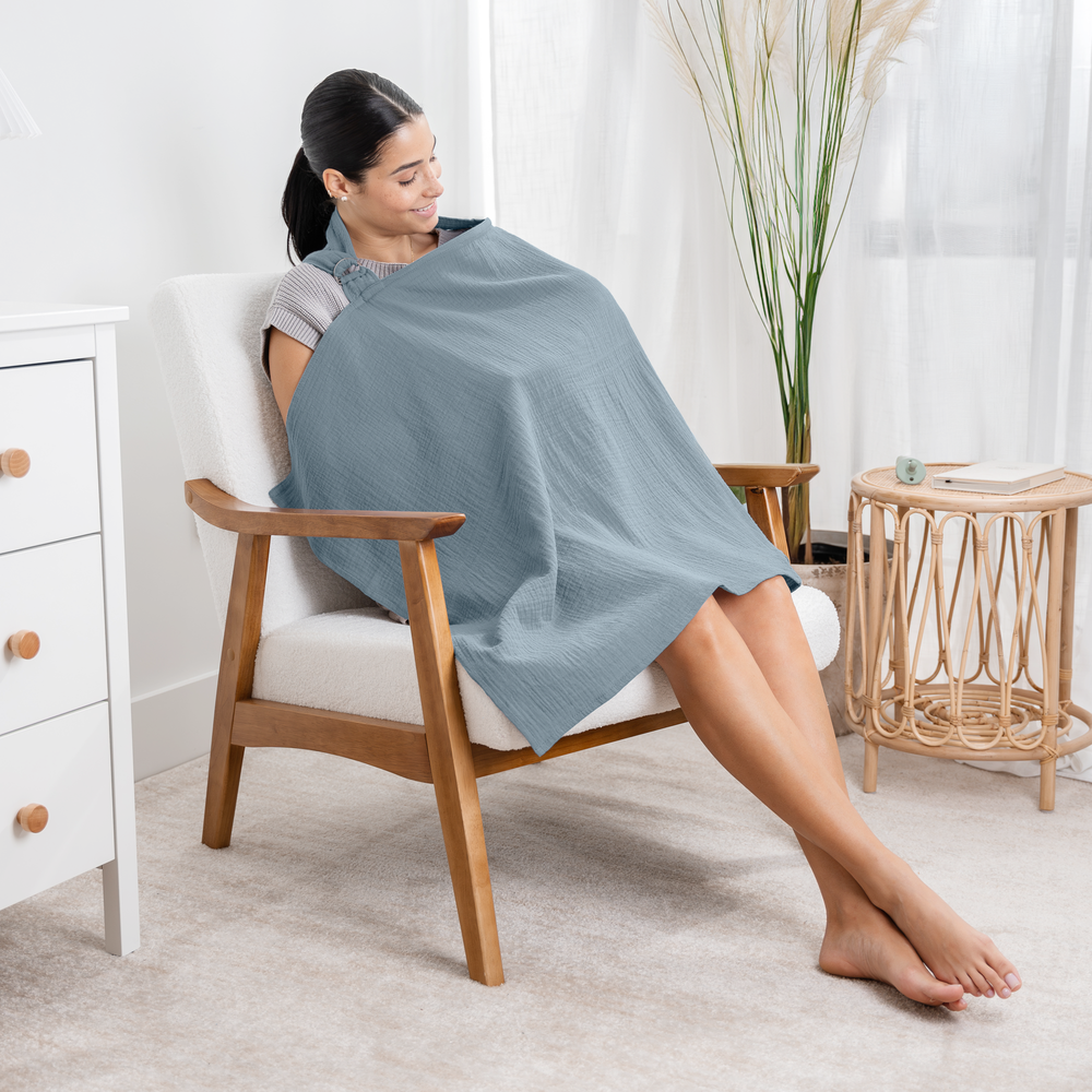 Muslin nursing cover in Pacific Blue, pack of 1, perfect for breastfeeding discreetly.