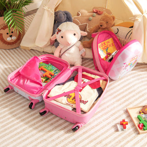 Green ABS kids suitcase set, 12-inch and 16-inch, perfect for travel. Stylish and durable luggage for little adventurers.