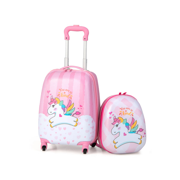 Green ABS kids suitcase set, 12" and 16" luggage for babies and children, shown at angle 59.