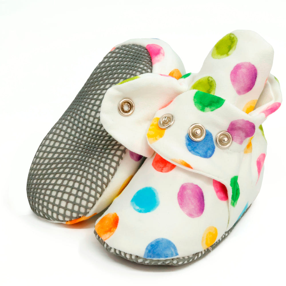 Organic Cotton Baby Booties, Non-Slip Sole, Cotton Newborn Booties Home Nursery Shoes, Colorful Dots