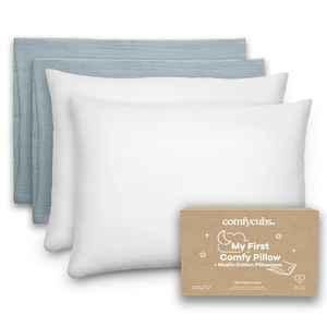 Toddler Pillows with Soft Muslin Pillow Case in Pacific Blue