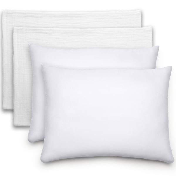 Toddler Pillows with Soft Muslin Pillow Case in White