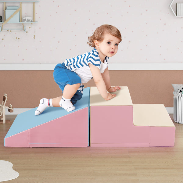 2-Piece Step and Slide Climber for Infants and Toddlers Baby Soft Play Set Foam Blocks