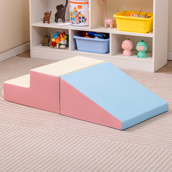2-Piece Step and Slide Climber for Infants and Toddlers Baby Soft Play Set Foam Blocks