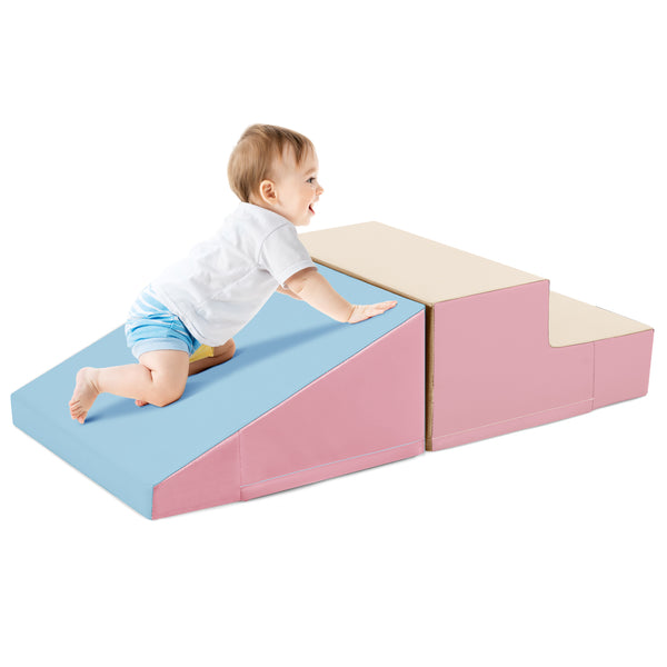 2-Piece Step and Slide Climber for Infants and Toddlers Baby Soft Play Set Foam Blocks