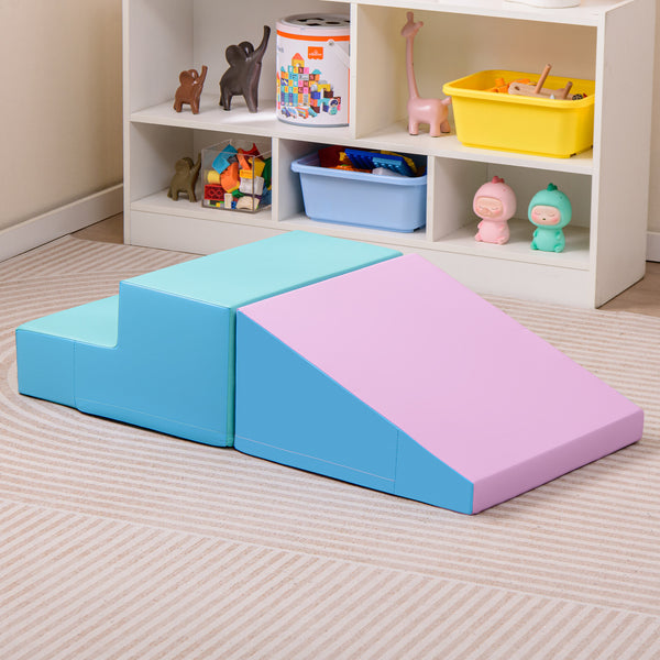2-Piece Step and Slide Climber for Infants and Toddlers Baby Soft Play Set Foam Blocks