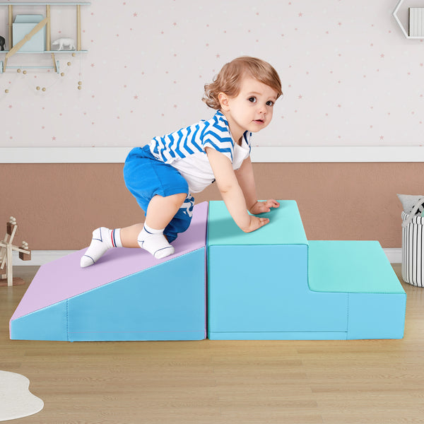 2-Piece Step and Slide Climber for Infants and Toddlers Baby Soft Play Set Foam Blocks