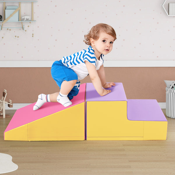 2-Piece Step and Slide Climber for Infants and Toddlers Baby Soft Play Set Foam Blocks