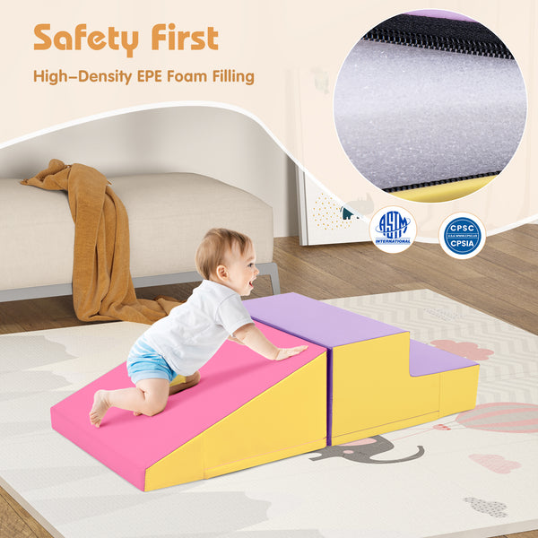 2-Piece Step and Slide Climber for Infants and Toddlers Baby Soft Play Set Foam Blocks
