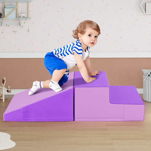 2-Piece Step and Slide Climber for Infants and Toddlers Baby Soft Play Set Foam Blocks