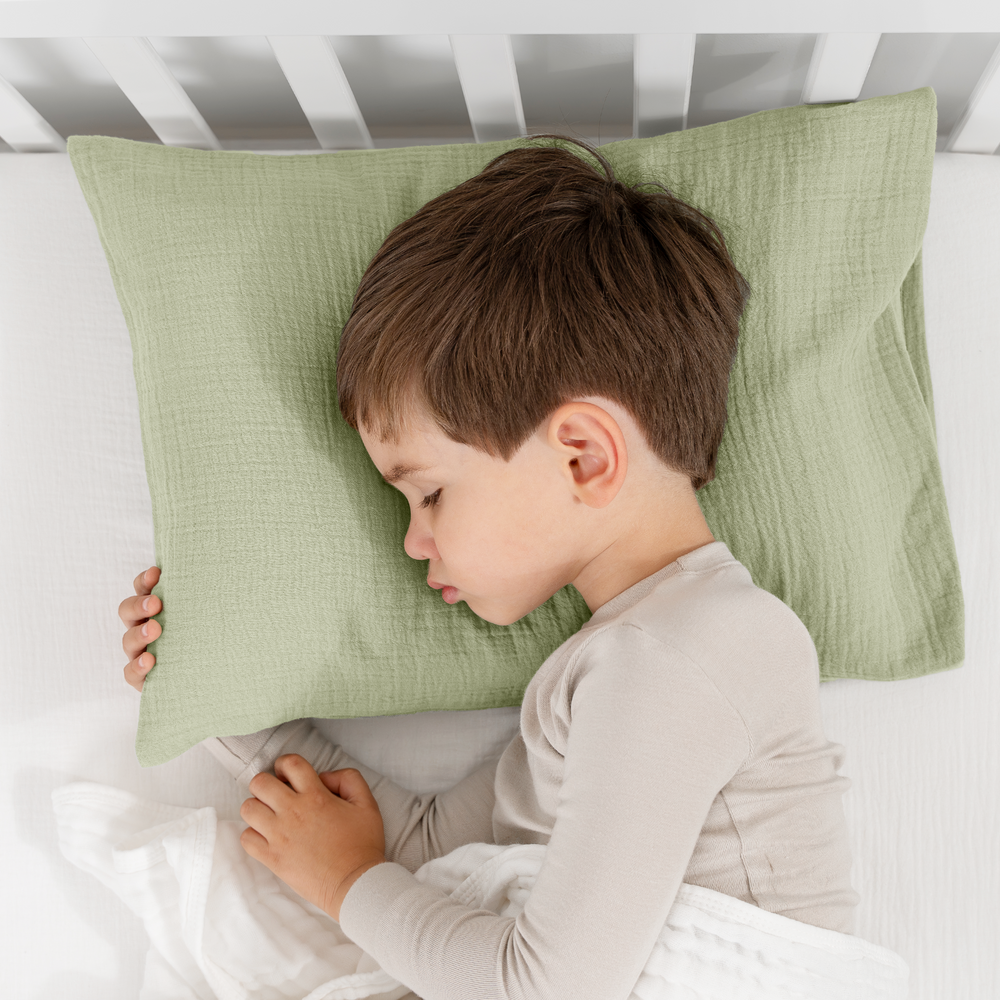 Toddler Pillows with Soft Muslin Pillow Case in Sage