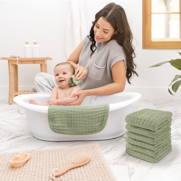 Muslin Washcloths in Sage