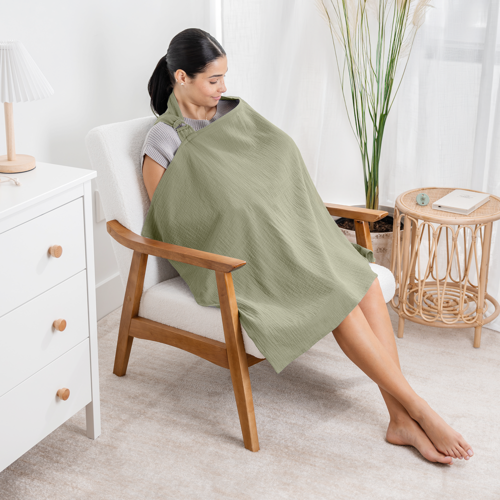 Sage muslin nursing cover, pack of 1, perfect for breastfeeding in style and comfort.