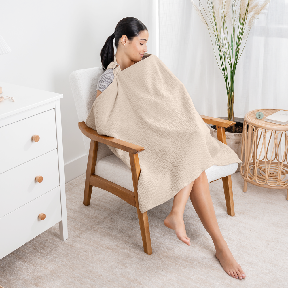 Muslin nursing cover in sand color, pack of 1, perfect for breastfeeding discreetly.