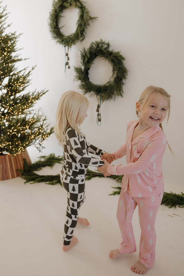 Bamboo Two Piece Pajamas | Christmas Tree Checkerboard