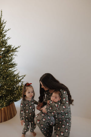 Bamboo Zip Pajamas | Santa Checkerboard