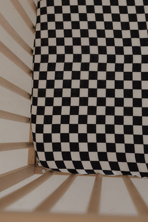 Muslin Crib Sheet | Black & White Checkerboard