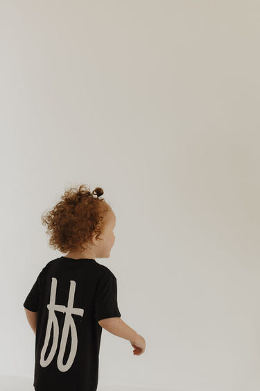 Toddler short sleeve bamboo lounge set in black, perfect for comfortable pajamas.