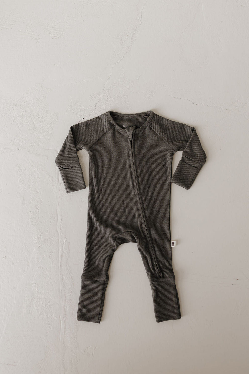 Bamboo zip pajamas in shadow color for babies, soft and breathable for comfortable sleep.