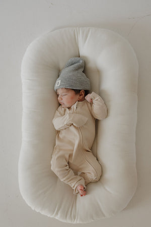 Bamboo Zip Pajamas | Ribbed Cream