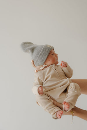 Bamboo Zip Pajamas | Ribbed Cream