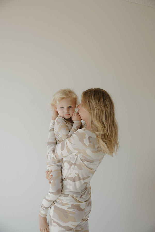 Bamboo Two Piece Pajamas in Camo 2.0 for babies, showcasing soft, breathable fabric from angle 7.