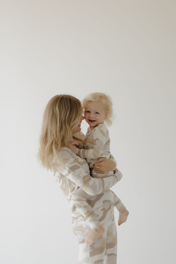 Bamboo two-piece pajamas in Camo 2.0 design for babies, shown at angle 9. Soft, breathable, and stylish sleepwear.
