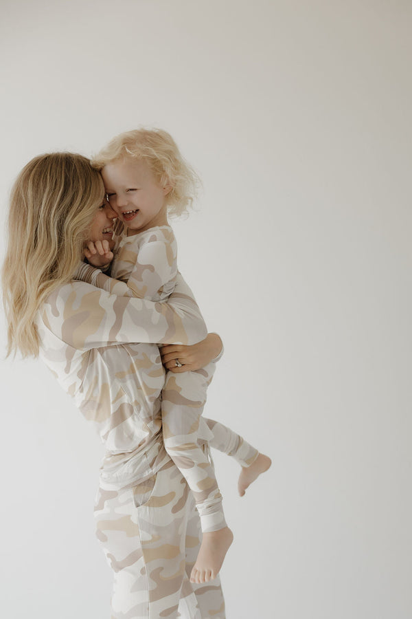 Bamboo Two Piece Pajamas in Camo 2.0 for babies, displayed at angle 6. Soft, stylish, and comfortable sleepwear.