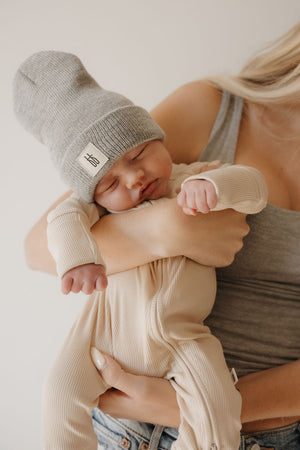 Bamboo Zip Pajamas | Ribbed Cream