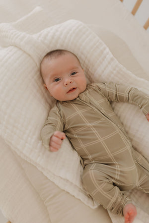 Bamboo Zip Pajamas | Linen Grid