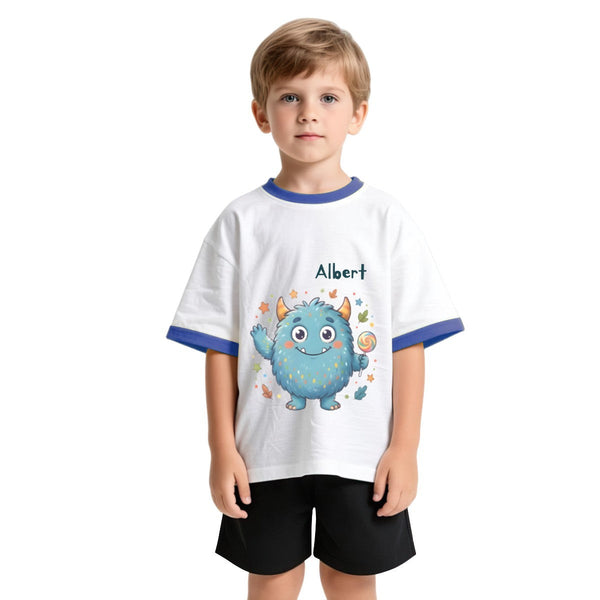 Personalized Blue Monster T-Shirt for Kids - with Custom Name