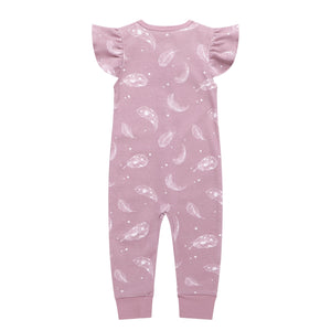 100% Organic Cotton Zip Footless Short Sleeve Pajamas - Ruffle Feather Mauve