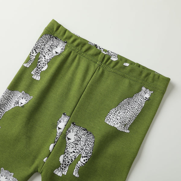 100% Organic Cotton Toddler 2 Piece Pajama Set - Green Cheetah
