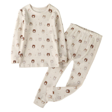 100% Organic Cotton Toddler 2 Piece Pajama Set featuring Mini Bears design for comfortable sleep.