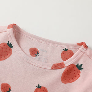 100% Organic Cotton Toddler Summer 2 Piece short sleeve Pajama Set - Pink Strawberry
