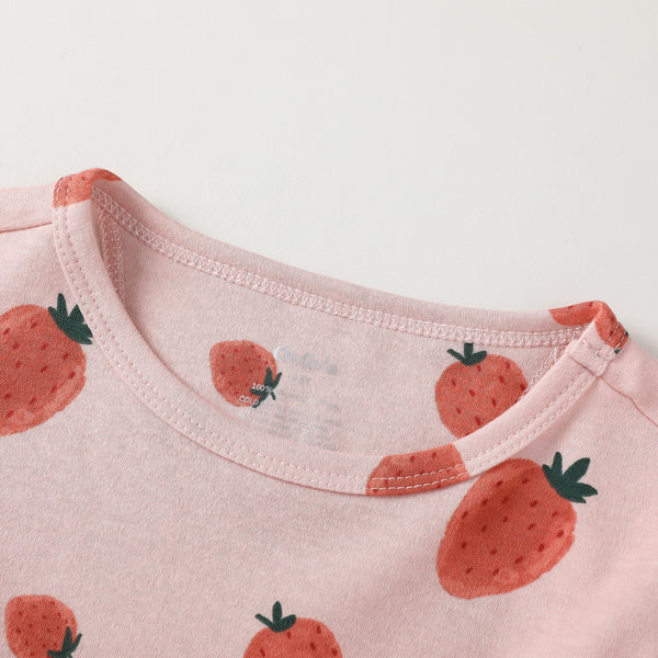 100% Organic Cotton Toddler Summer 2 Piece short sleeve Pajama Set - Pink Strawberry