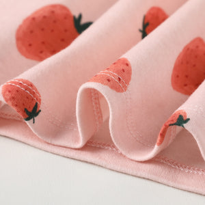 100% Organic Cotton Toddler Summer 2 Piece short sleeve Pajama Set - Pink Strawberry