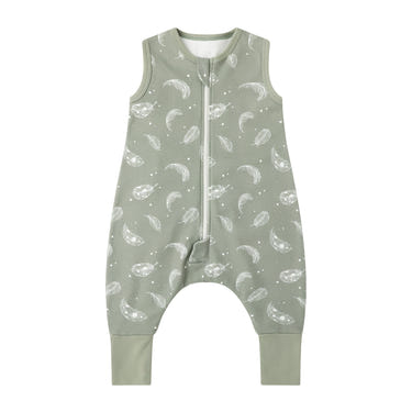100% Organic Cotton Sleeveless Sleeping Bag with Legs in Green Feather for babies, 1.0 Tog Sleep Sack.
